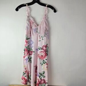 Flora Nikrooz Womens M Pink Floral Soft Knit Lace Bodice‎ Chemise Sleepwear